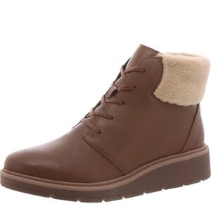 Clarks Womens Leighly Lace Leather Faux Fur Trim Ankle Boots Shoes $160 NWB